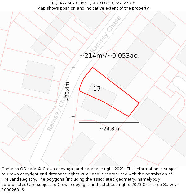 17, RAMSEY CHASE, WICKFORD, SS12 9GA: Plot and title map