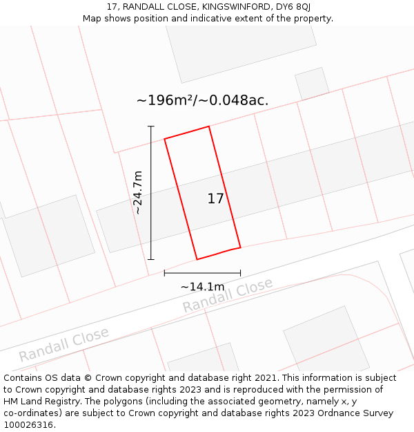 17, RANDALL CLOSE, KINGSWINFORD, DY6 8QJ: Plot and title map