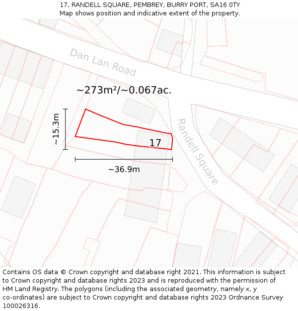 17, RANDELL SQUARE, PEMBREY, BURRY PORT, SA16 0TY: Plot and title map