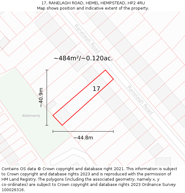 17, RANELAGH ROAD, HEMEL HEMPSTEAD, HP2 4RU: Plot and title map