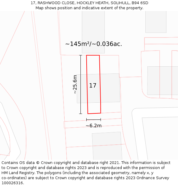 17, RASHWOOD CLOSE, HOCKLEY HEATH, SOLIHULL, B94 6SD: Plot and title map