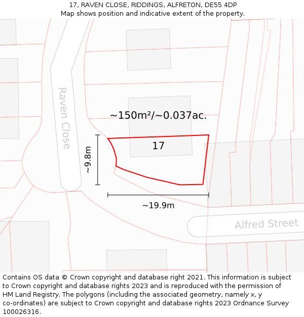 17, RAVEN CLOSE, RIDDINGS, ALFRETON, DE55 4DP: Plot and title map