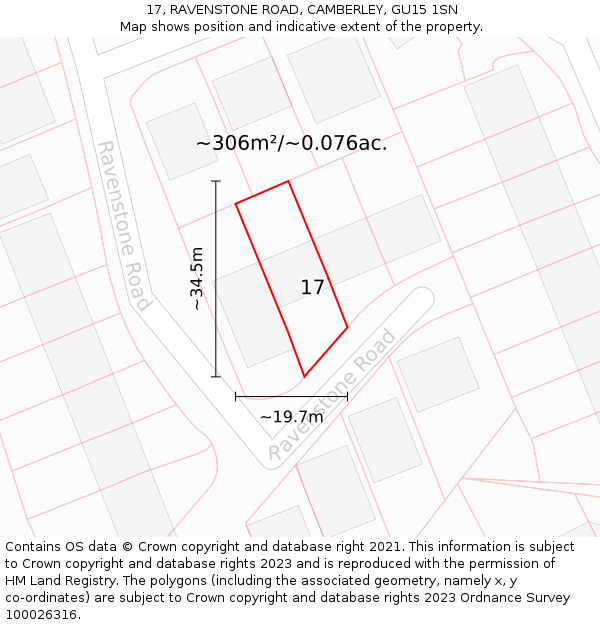 17, RAVENSTONE ROAD, CAMBERLEY, GU15 1SN: Plot and title map