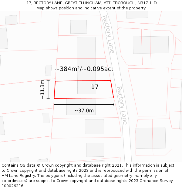 17, RECTORY LANE, GREAT ELLINGHAM, ATTLEBOROUGH, NR17 1LD: Plot and title map