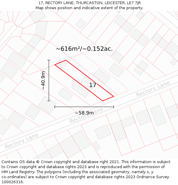 17, RECTORY LANE, THURCASTON, LEICESTER, LE7 7JR: Plot and title map