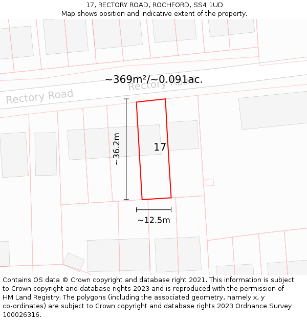 17, RECTORY ROAD, ROCHFORD, SS4 1UD: Plot and title map