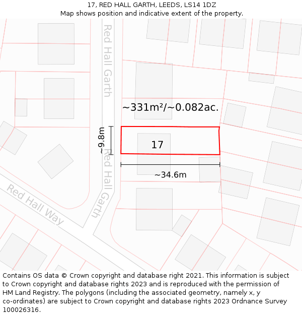 17, RED HALL GARTH, LEEDS, LS14 1DZ: Plot and title map