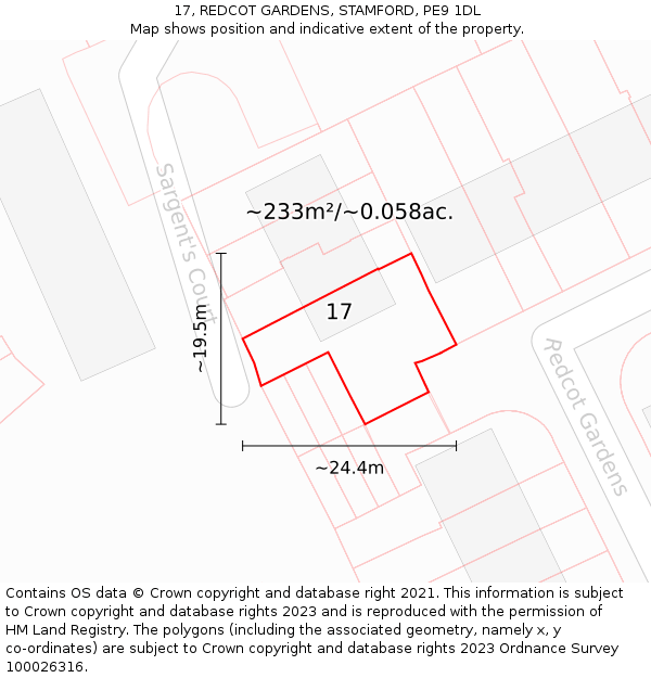 17, REDCOT GARDENS, STAMFORD, PE9 1DL: Plot and title map