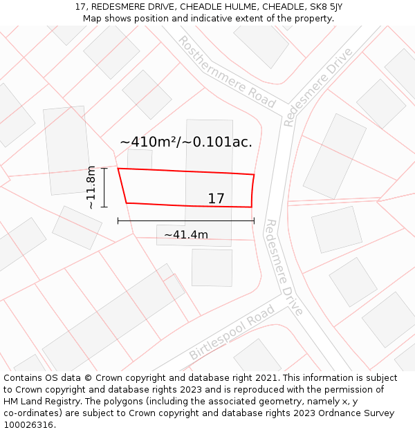 17, REDESMERE DRIVE, CHEADLE HULME, CHEADLE, SK8 5JY: Plot and title map