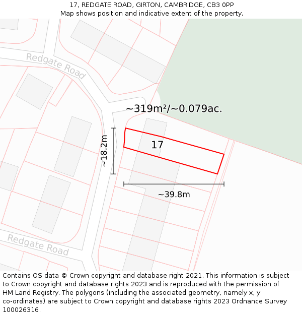 17, REDGATE ROAD, GIRTON, CAMBRIDGE, CB3 0PP: Plot and title map