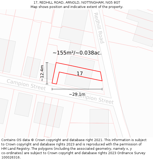 17, REDHILL ROAD, ARNOLD, NOTTINGHAM, NG5 8GT: Plot and title map