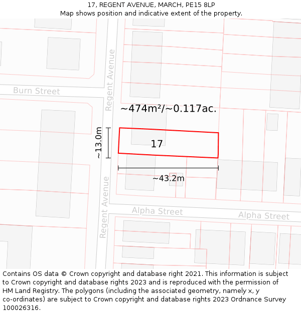 17, REGENT AVENUE, MARCH, PE15 8LP: Plot and title map