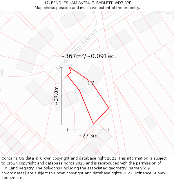 17, RENDLESHAM AVENUE, RADLETT, WD7 8PF: Plot and title map