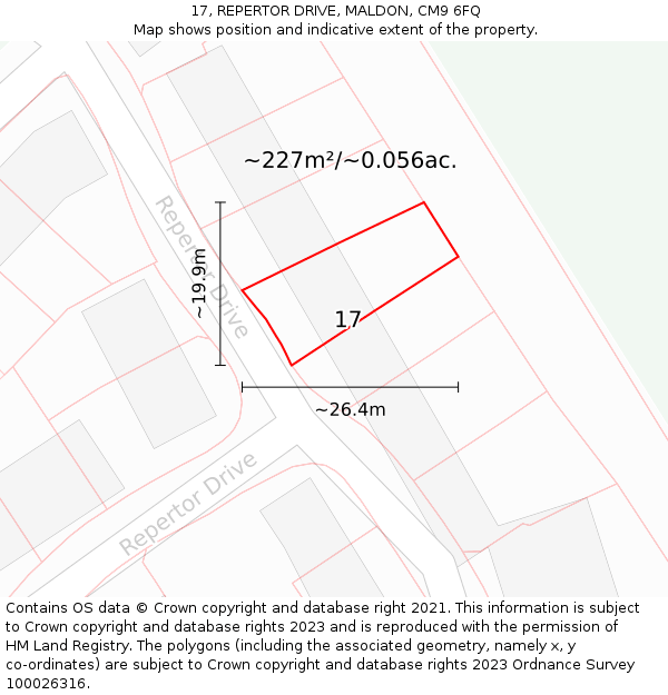 17, REPERTOR DRIVE, MALDON, CM9 6FQ: Plot and title map