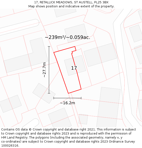 17, RETALLICK MEADOWS, ST AUSTELL, PL25 3BX: Plot and title map