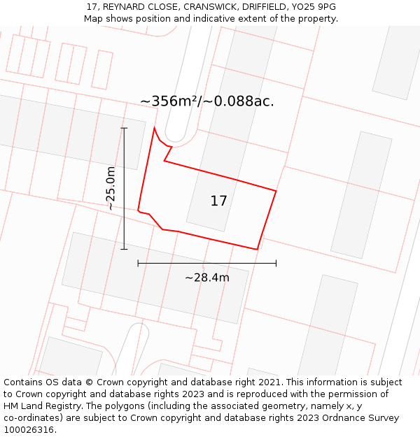 17, REYNARD CLOSE, CRANSWICK, DRIFFIELD, YO25 9PG: Plot and title map