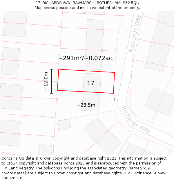 17, RICHARDS WAY, RAWMARSH, ROTHERHAM, S62 5QU: Plot and title map