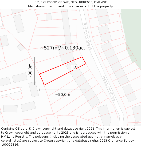 17, RICHMOND GROVE, STOURBRIDGE, DY8 4SE: Plot and title map