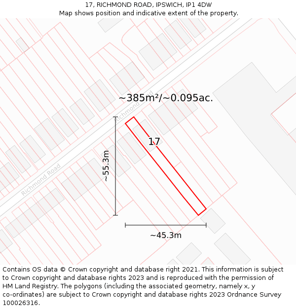 17, RICHMOND ROAD, IPSWICH, IP1 4DW: Plot and title map