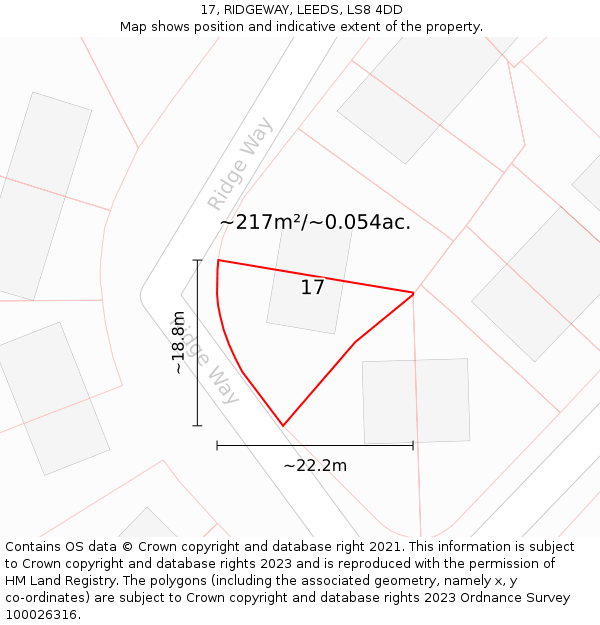 17, RIDGEWAY, LEEDS, LS8 4DD: Plot and title map