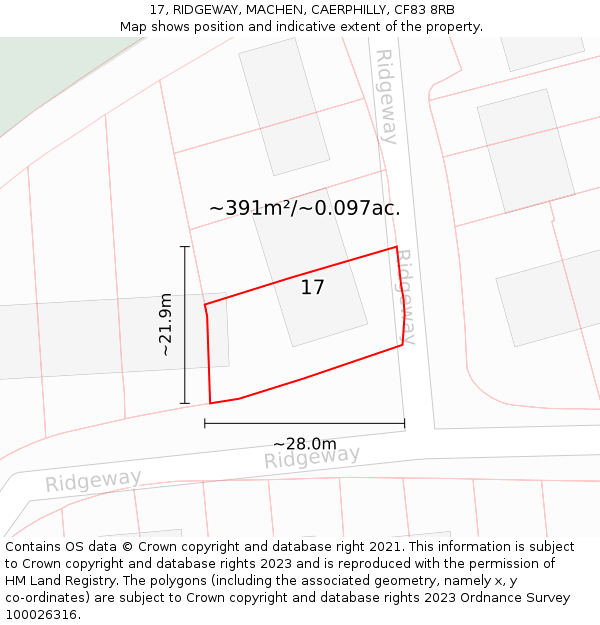 17, RIDGEWAY, MACHEN, CAERPHILLY, CF83 8RB: Plot and title map