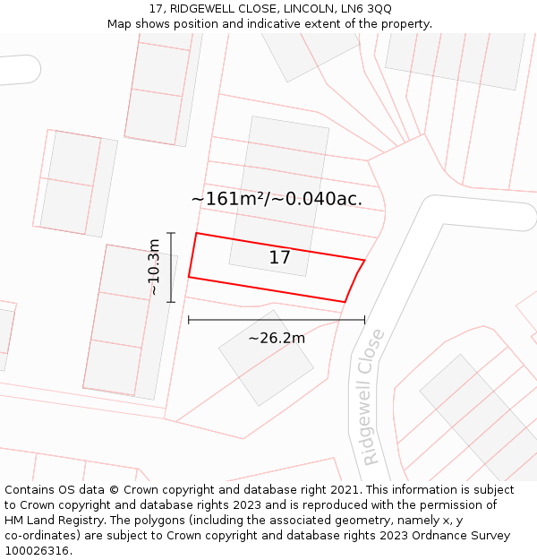 17, RIDGEWELL CLOSE, LINCOLN, LN6 3QQ: Plot and title map