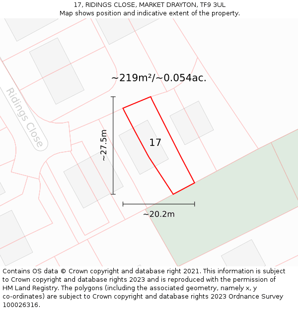 17, RIDINGS CLOSE, MARKET DRAYTON, TF9 3UL: Plot and title map