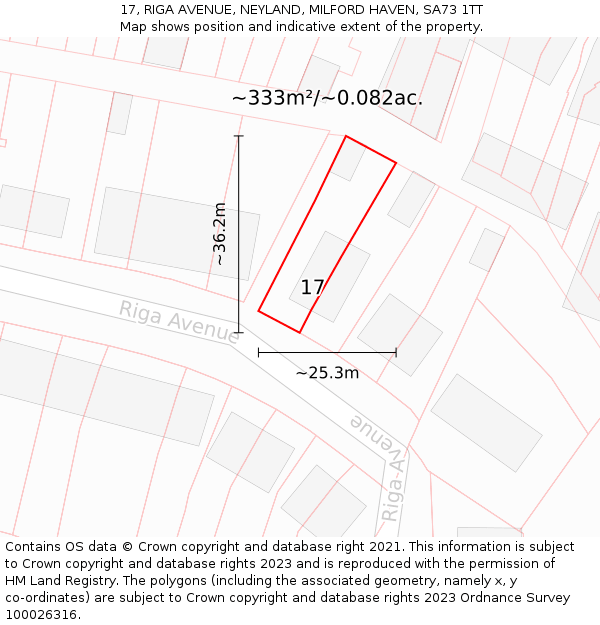 17, RIGA AVENUE, NEYLAND, MILFORD HAVEN, SA73 1TT: Plot and title map