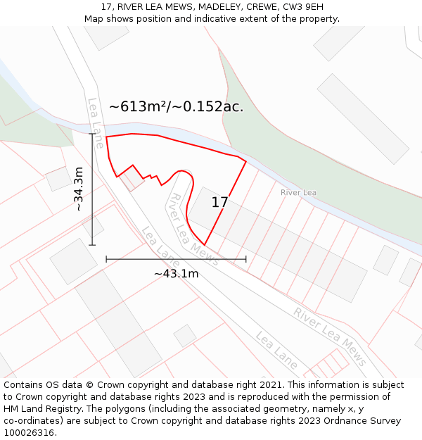 17, RIVER LEA MEWS, MADELEY, CREWE, CW3 9EH: Plot and title map