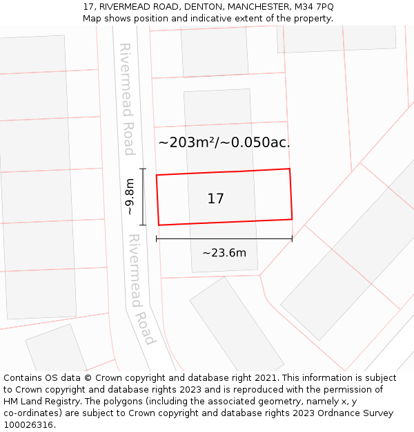 17, RIVERMEAD ROAD, DENTON, MANCHESTER, M34 7PQ: Plot and title map