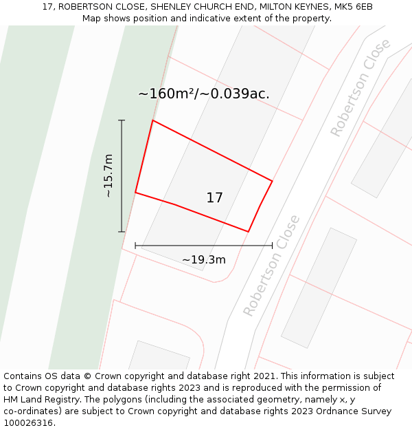 17, ROBERTSON CLOSE, SHENLEY CHURCH END, MILTON KEYNES, MK5 6EB: Plot and title map