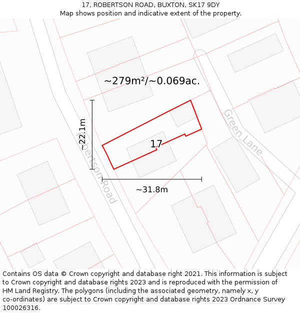 17, ROBERTSON ROAD, BUXTON, SK17 9DY: Plot and title map