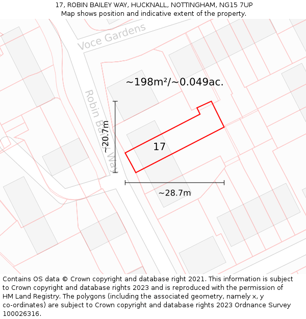 17, ROBIN BAILEY WAY, HUCKNALL, NOTTINGHAM, NG15 7UP: Plot and title map
