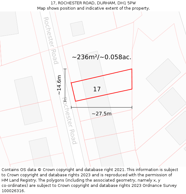 17, ROCHESTER ROAD, DURHAM, DH1 5PW: Plot and title map