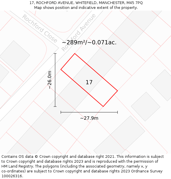 17, ROCHFORD AVENUE, WHITEFIELD, MANCHESTER, M45 7PQ: Plot and title map