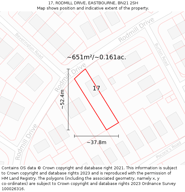 17, RODMILL DRIVE, EASTBOURNE, BN21 2SH: Plot and title map