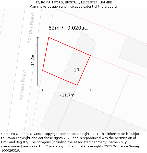 17, ROMAN ROAD, BIRSTALL, LEICESTER, LE4 4BB: Plot and title map