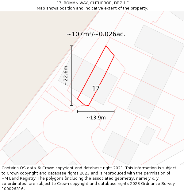 17, ROMAN WAY, CLITHEROE, BB7 1JF: Plot and title map