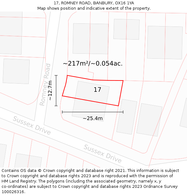 17, ROMNEY ROAD, BANBURY, OX16 1YA: Plot and title map