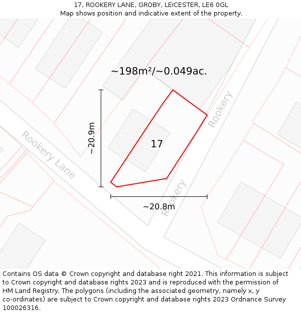 17, ROOKERY LANE, GROBY, LEICESTER, LE6 0GL: Plot and title map