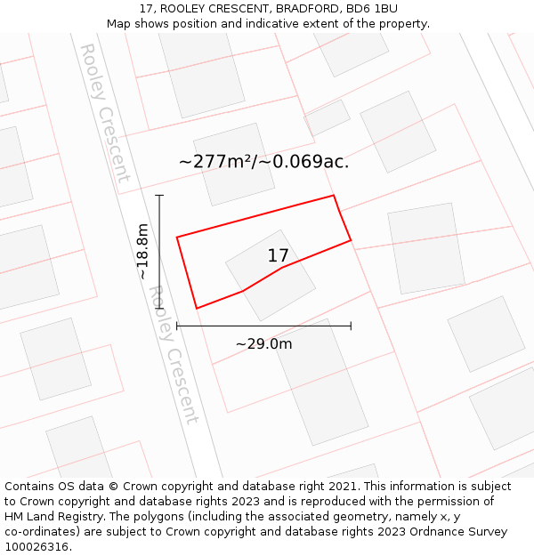 17, ROOLEY CRESCENT, BRADFORD, BD6 1BU: Plot and title map