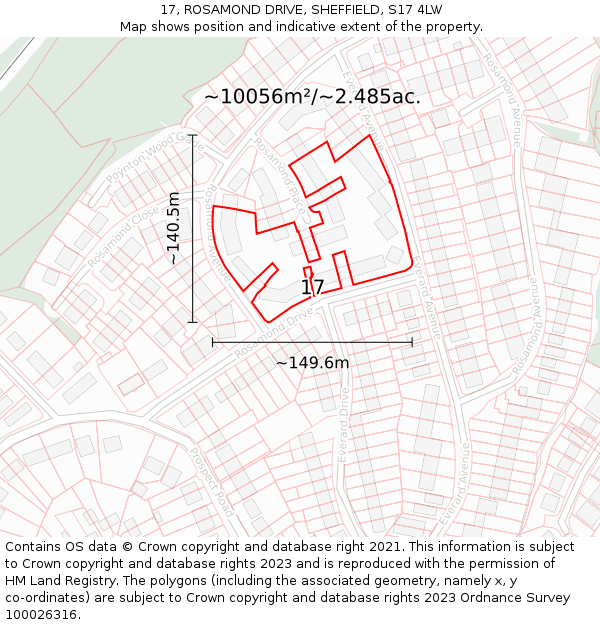 17, ROSAMOND DRIVE, SHEFFIELD, S17 4LW: Plot and title map