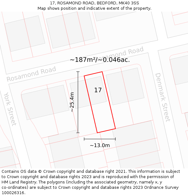 17, ROSAMOND ROAD, BEDFORD, MK40 3SS: Plot and title map