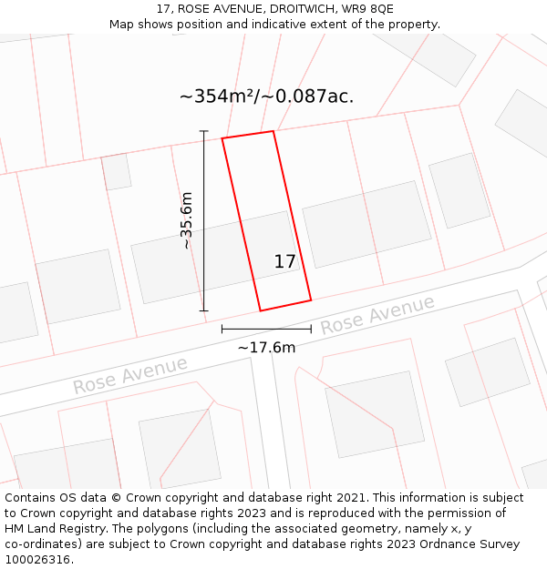 17, ROSE AVENUE, DROITWICH, WR9 8QE: Plot and title map