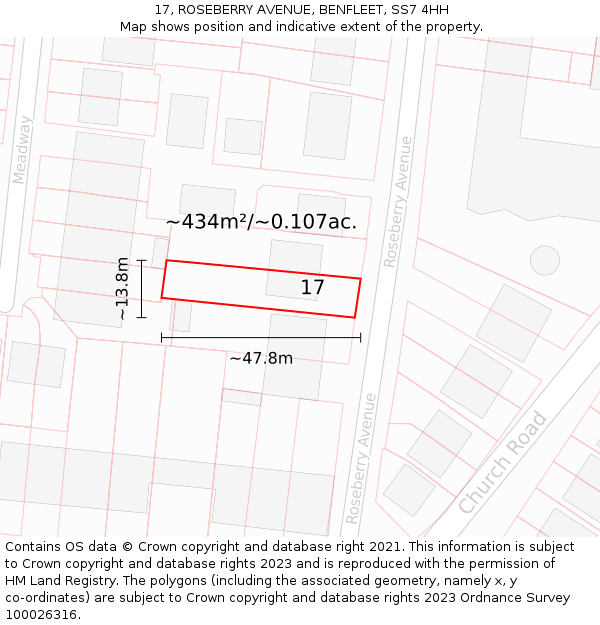 17, ROSEBERRY AVENUE, BENFLEET, SS7 4HH: Plot and title map