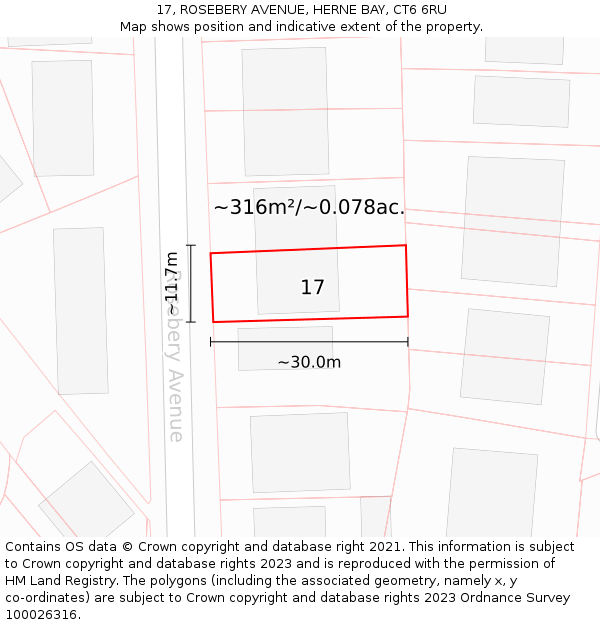 17, ROSEBERY AVENUE, HERNE BAY, CT6 6RU: Plot and title map