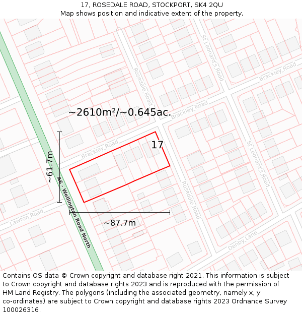 17, ROSEDALE ROAD, STOCKPORT, SK4 2QU: Plot and title map