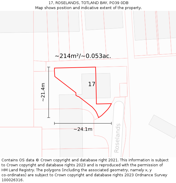 17, ROSELANDS, TOTLAND BAY, PO39 0DB: Plot and title map