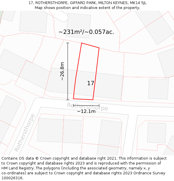 17, ROTHERSTHORPE, GIFFARD PARK, MILTON KEYNES, MK14 5JL: Plot and title map