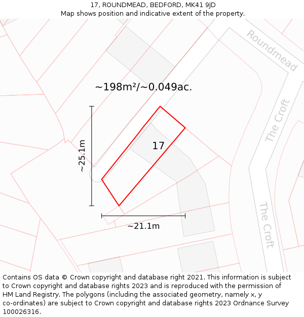 17, ROUNDMEAD, BEDFORD, MK41 9JD: Plot and title map